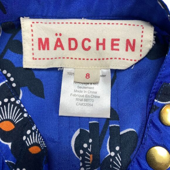 Madchen Tunic Dress Women's Size 8 Blue Floral Pleated Asymmetrical Snap Front - Picture 2 of 16